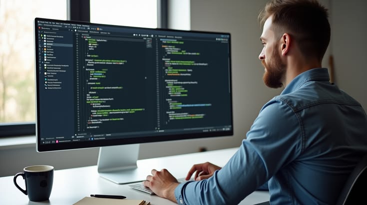 Desarrollador programando en su escritorio
